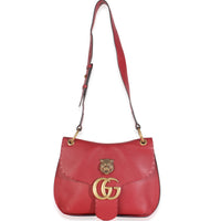 Red Pebbled Calfskin Marmont Animalier Shoulder Bag