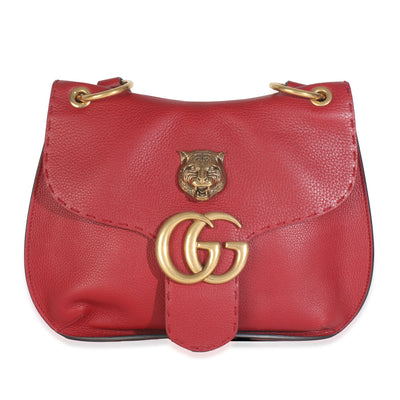 Red Pebbled Calfskin Marmont Animalier Shoulder Bag