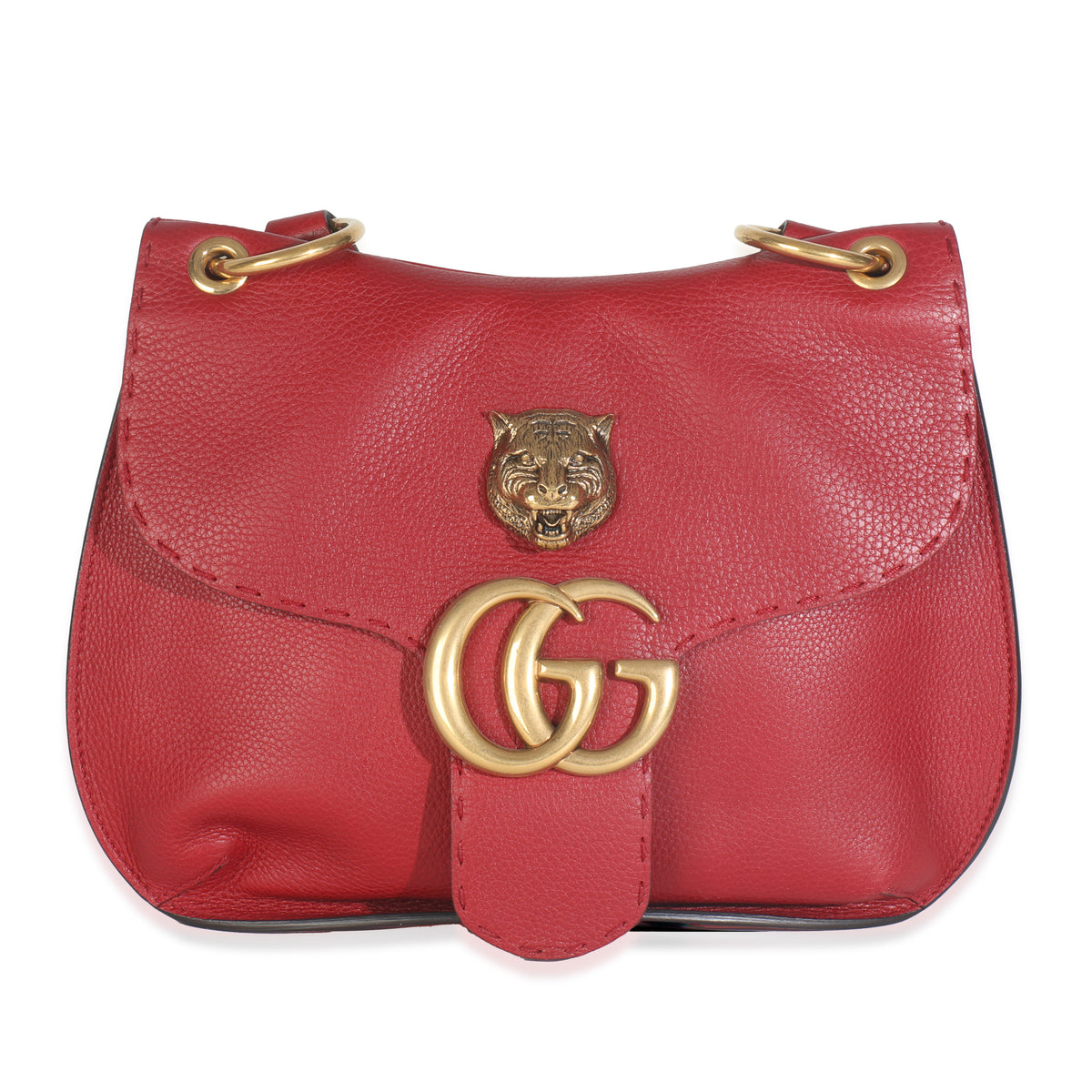 Red Pebbled Calfskin Marmont Animalier Shoulder Bag