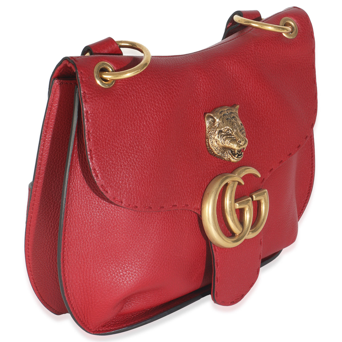 Red Pebbled Calfskin Marmont Animalier Shoulder Bag