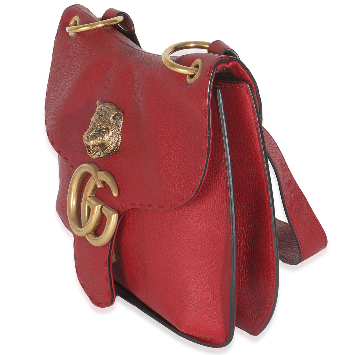Red Pebbled Calfskin Marmont Animalier Shoulder Bag