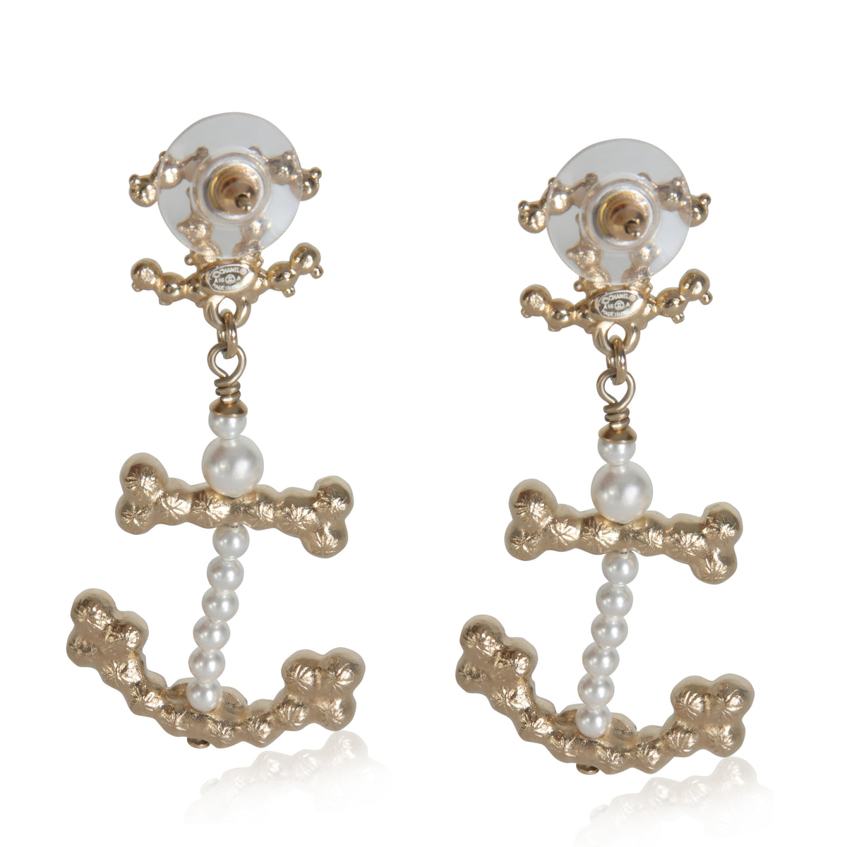 Gold-Plated  2018 Faux Pearl Anchor Earrings