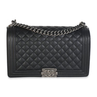 Black Quilted Caviar Medium Boy Bag