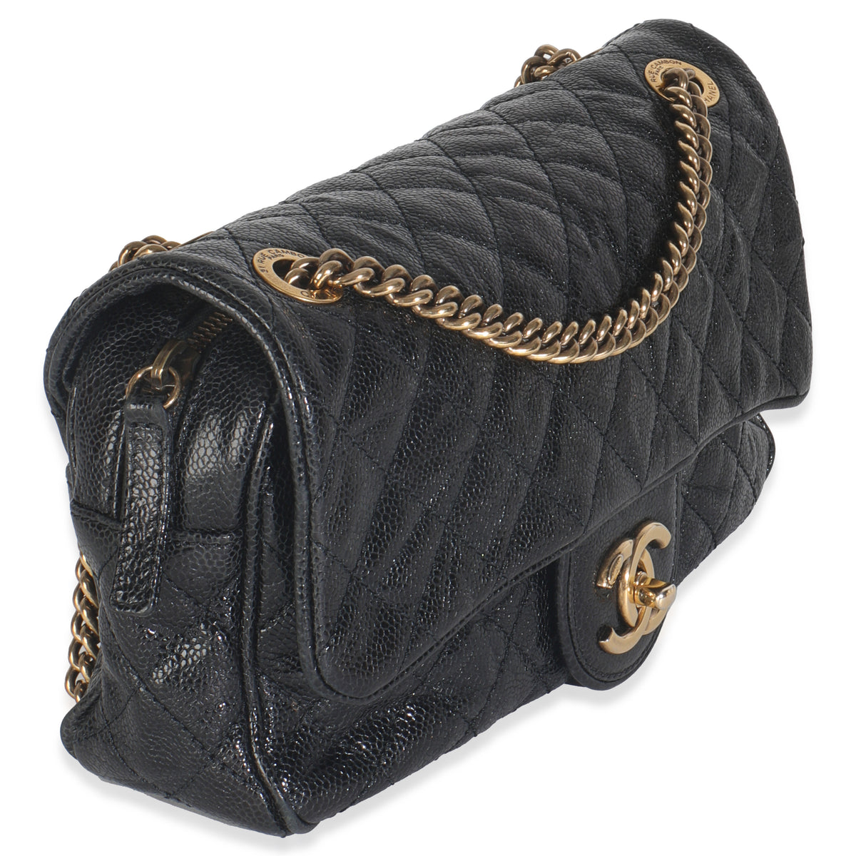 Chanel Black Crumpled Grained Calfskin Quilted Medium Shiva Flap Bag Handbag bv