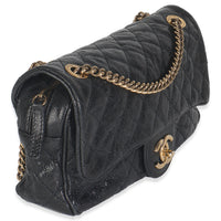 Chanel Black Crumpled Grained Calfskin Quilted Medium Shiva Flap Bag Handbag bv
