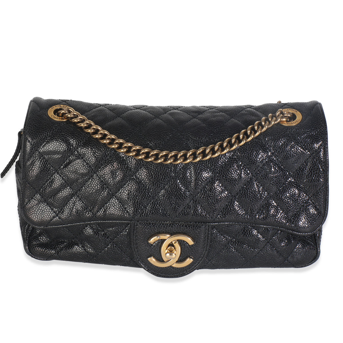 Chanel Black Crumpled Grained Calfskin Quilted Medium Shiva Flap Bag Handbag fv