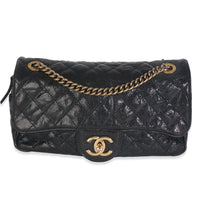 Chanel Black Crumpled Grained Calfskin Quilted Medium Shiva Flap Bag Handbag fv