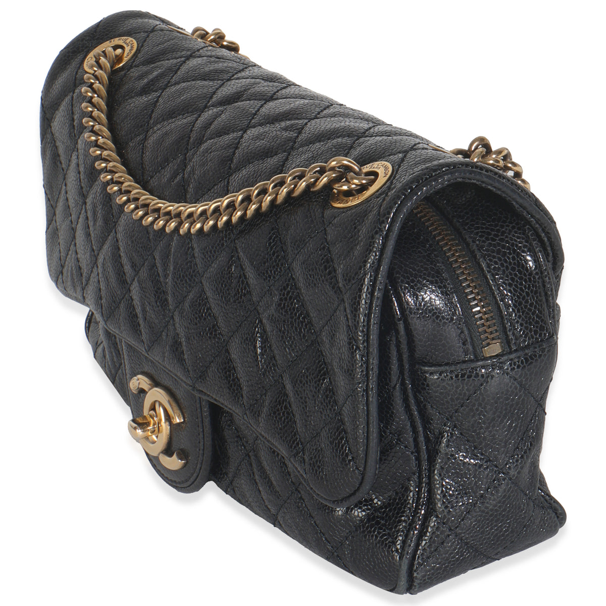 Chanel Black Crumpled Grained Calfskin Quilted Medium Shiva Flap Bag Handbag pv