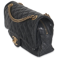 Chanel Black Crumpled Grained Calfskin Quilted Medium Shiva Flap Bag Handbag pv