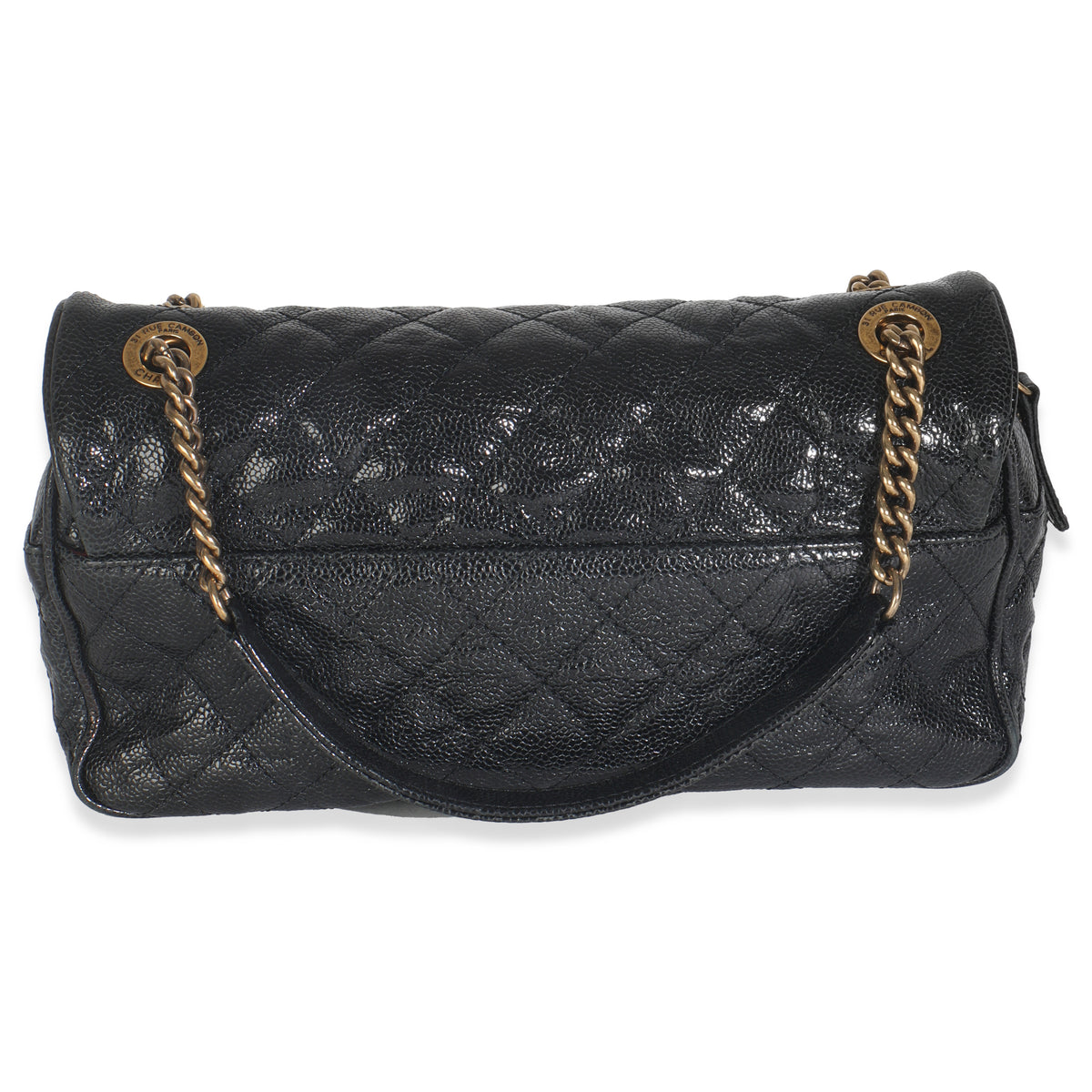 Chanel Black Crumpled Grained Calfskin Quilted Medium Shiva Flap Bag Handbag stamp