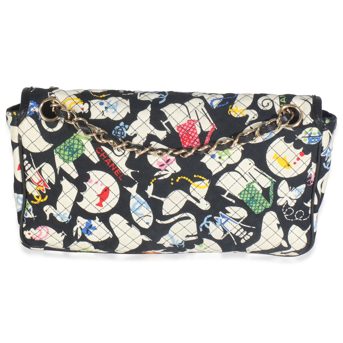 Multicolor Quilted Canvas Animal Print Single Flap Bag
