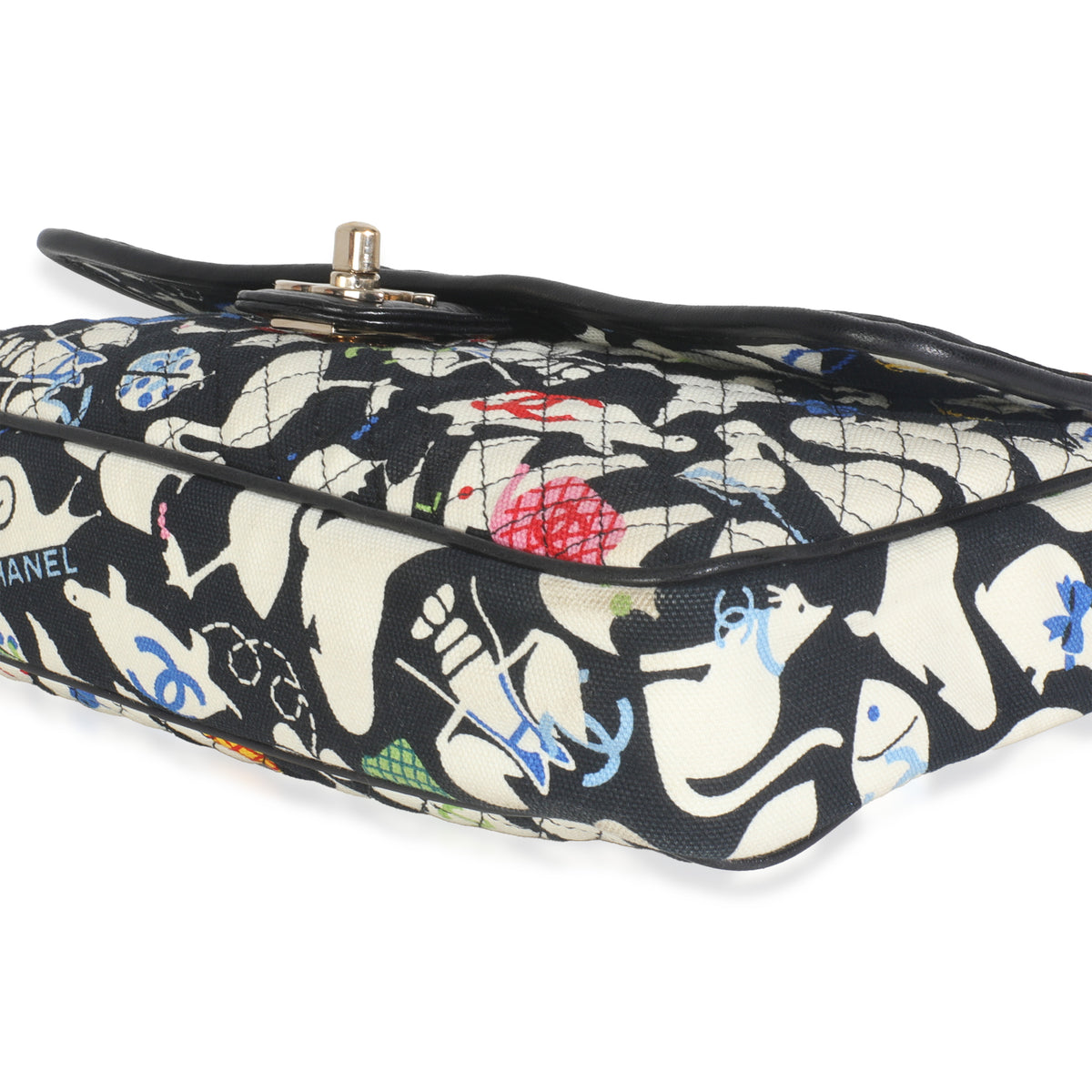 Multicolor Quilted Canvas Animal Print Single Flap Bag