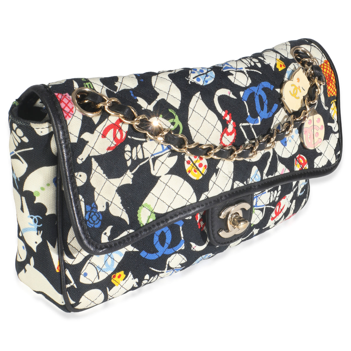 Multicolor Quilted Canvas Animal Print Single Flap Bag