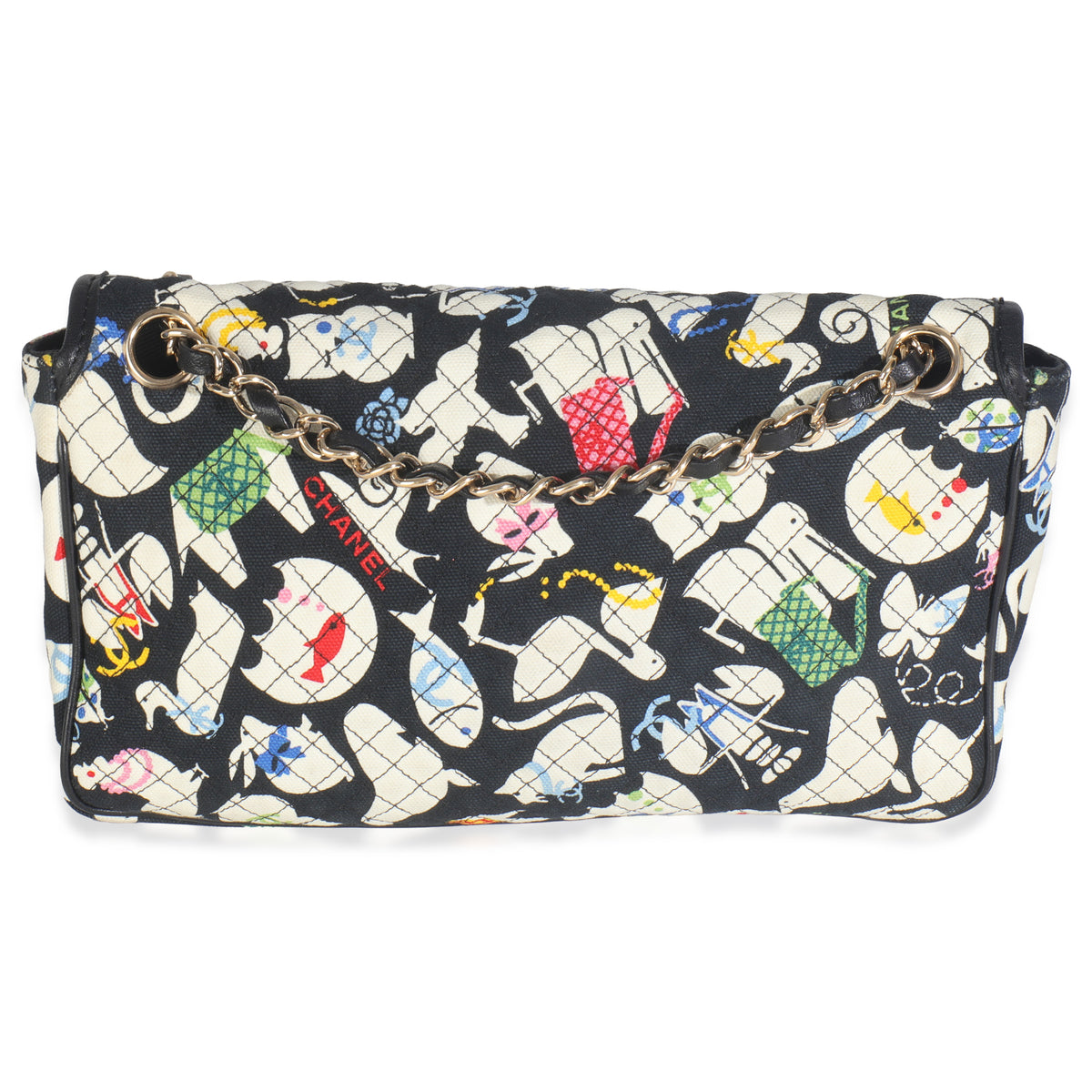 Multicolor Quilted Canvas Animal Print Single Flap Bag