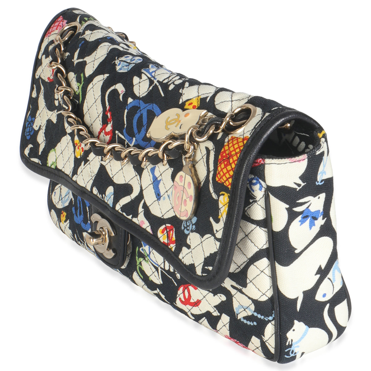 Multicolor Quilted Canvas Animal Print Single Flap Bag