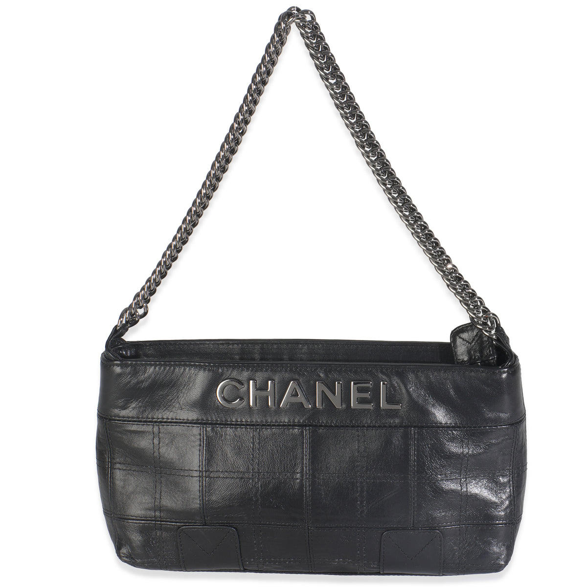 Chanel Vintage Black Square Quilted Calfskin LAX Pochette Handbag fv