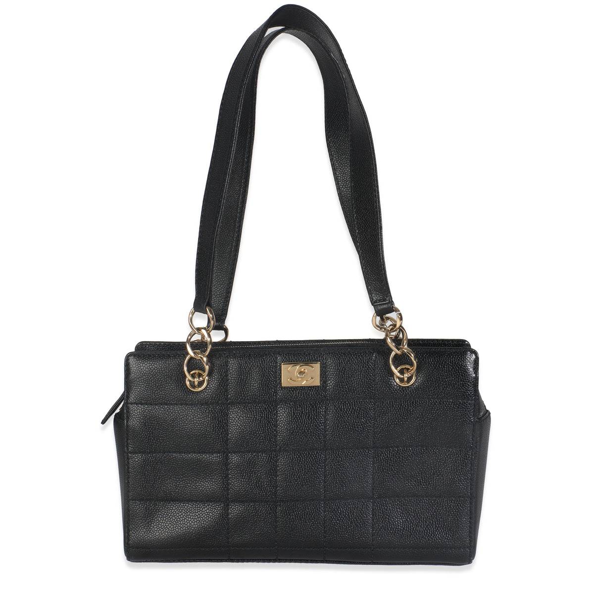 Chanel Vintage Black Square Stitch Caviar Shoulder Tote Handbag fv