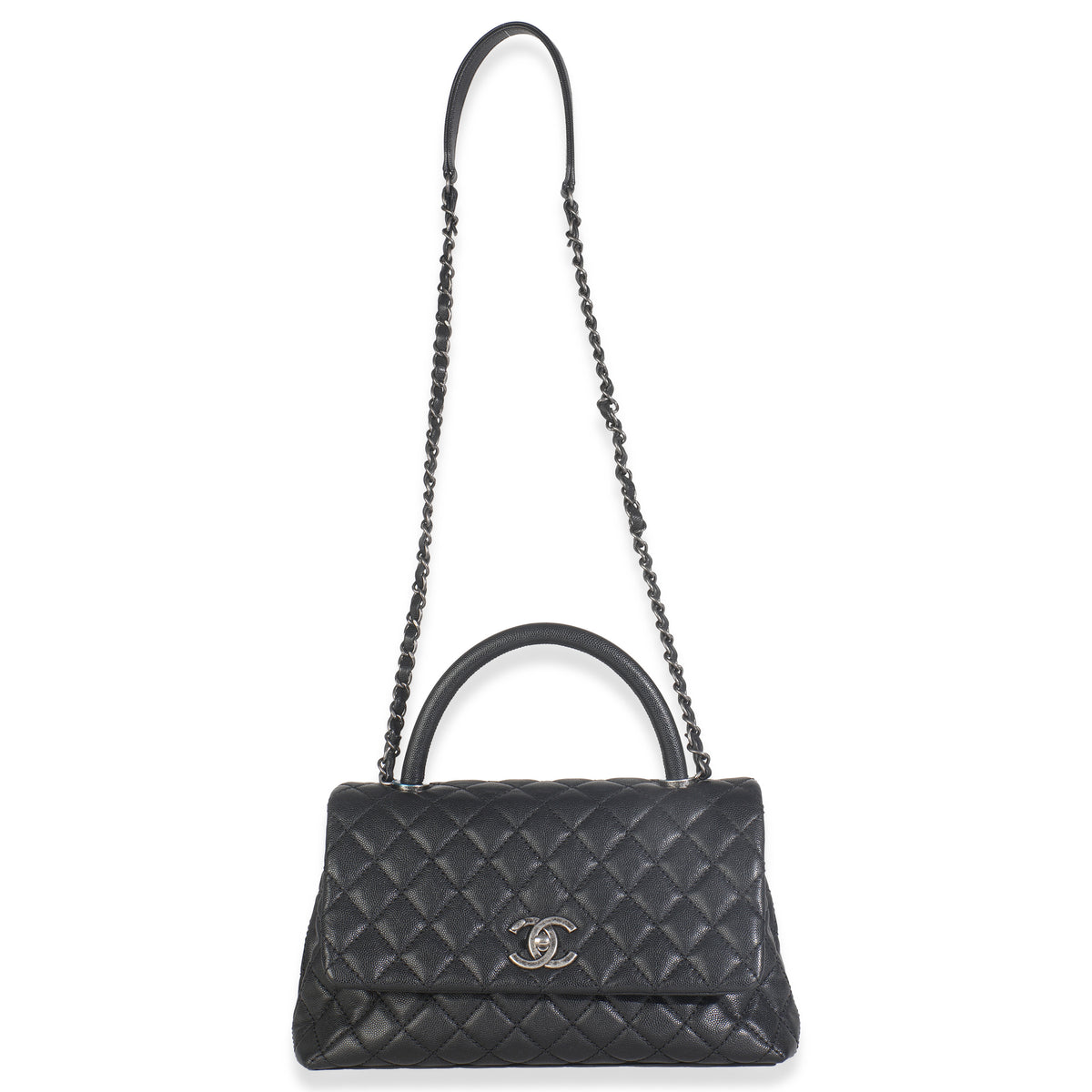 Black Quilted Caviar Medium Coco Top Handle Handbag