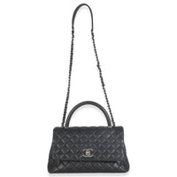 Black Quilted Caviar Medium Coco Top Handle Handbag