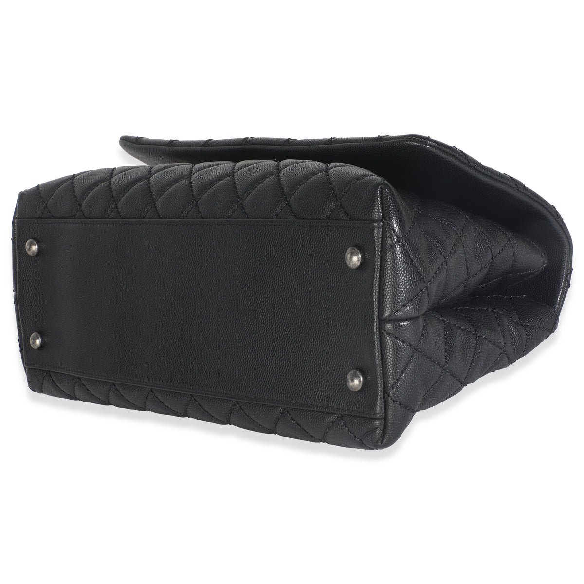 Black Quilted Caviar Medium Coco Top Handle Handbag