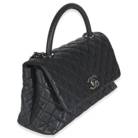 Black Quilted Caviar Medium Coco Top Handle Handbag