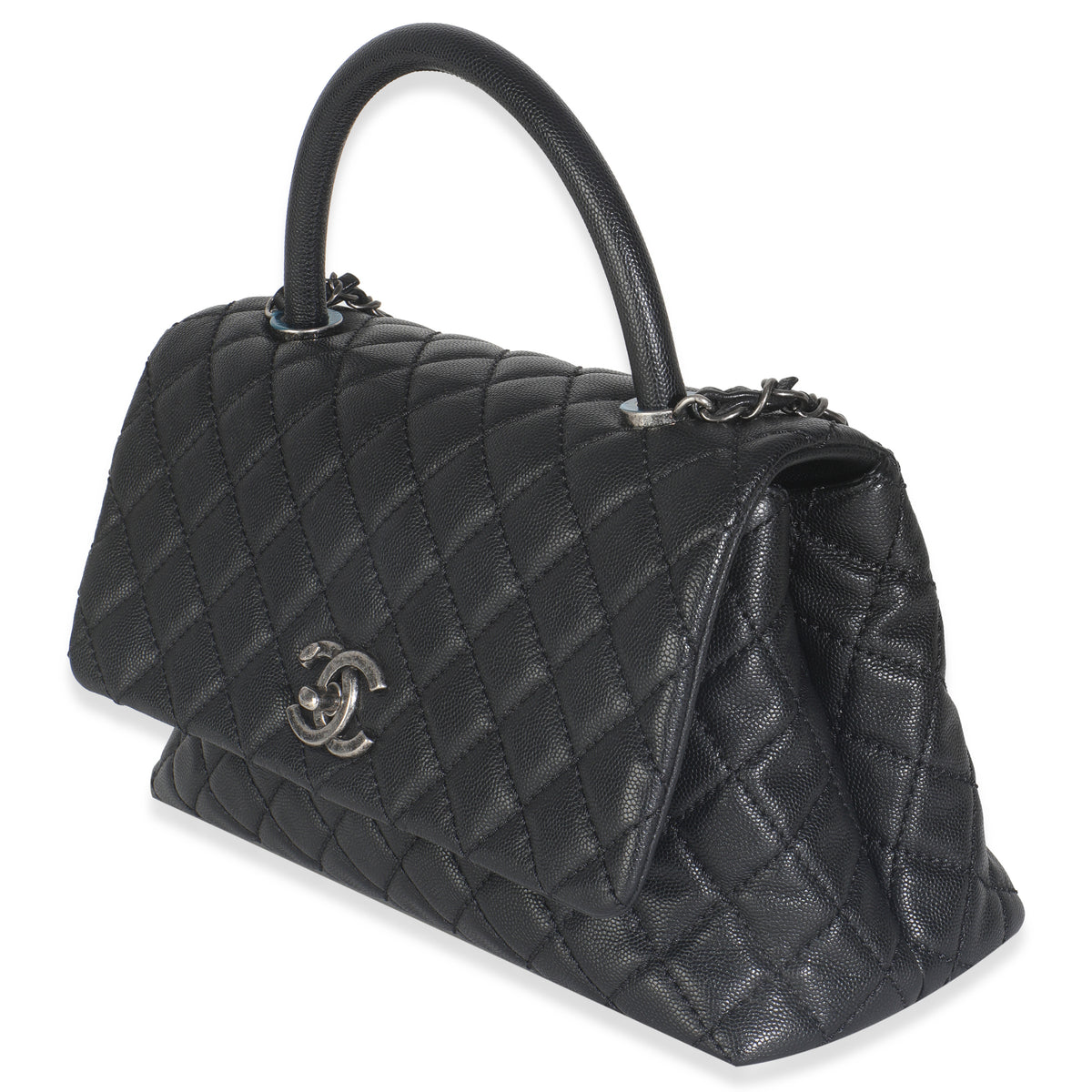 Black Quilted Caviar Medium Coco Top Handle Handbag