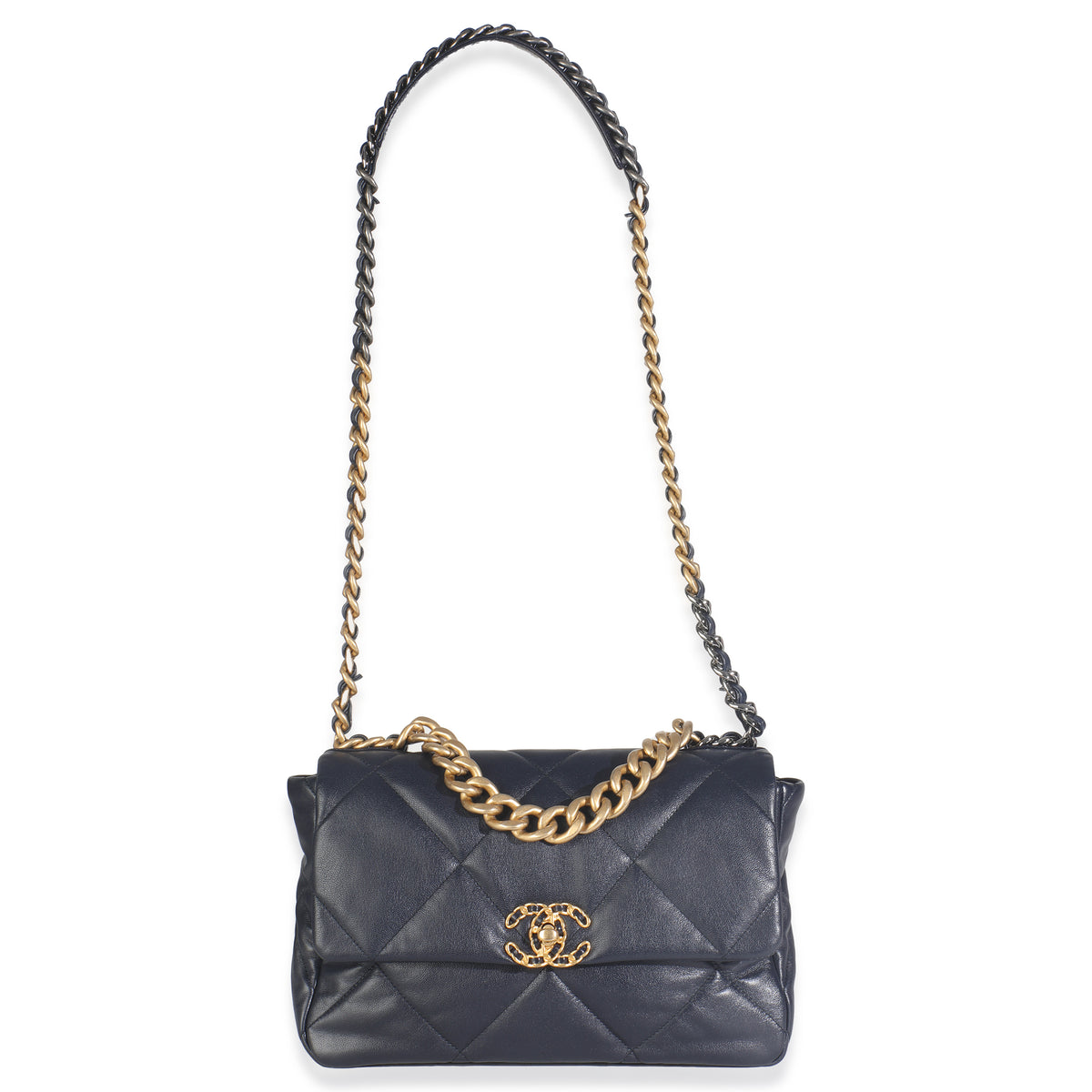 Navy Quilted Lambskin Medium Chanel 19 Flap Bag