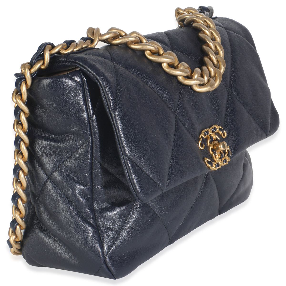 Navy Quilted Lambskin Medium Chanel 19 Flap Bag