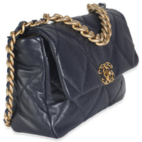 Navy Quilted Lambskin Medium Chanel 19 Flap Bag