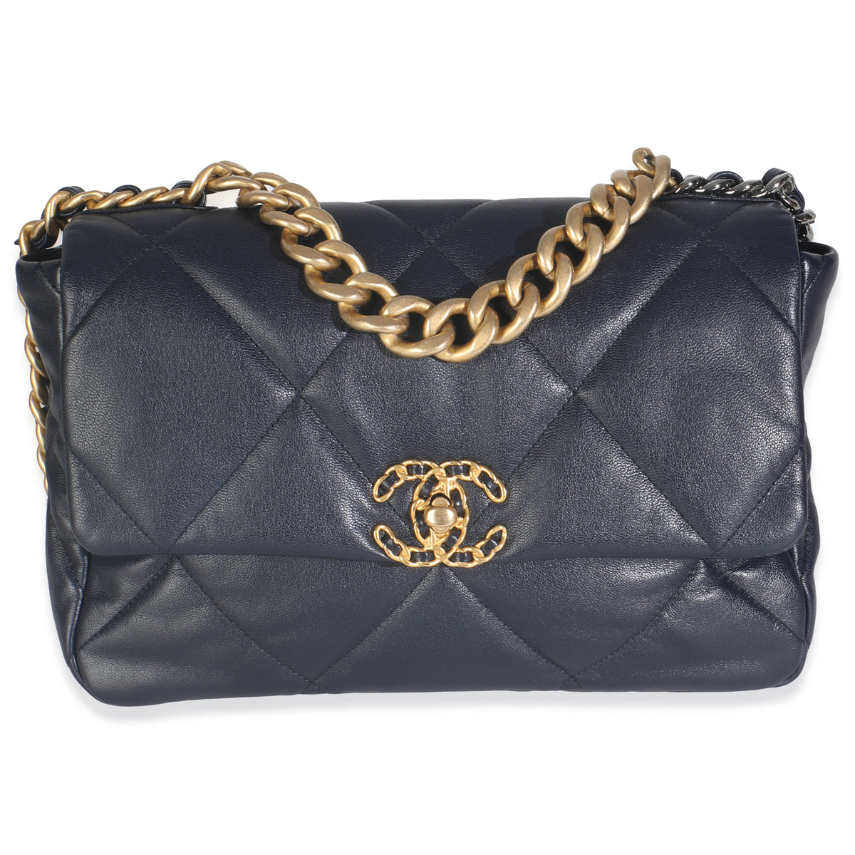 Navy Quilted Lambskin Medium Chanel 19 Flap Bag