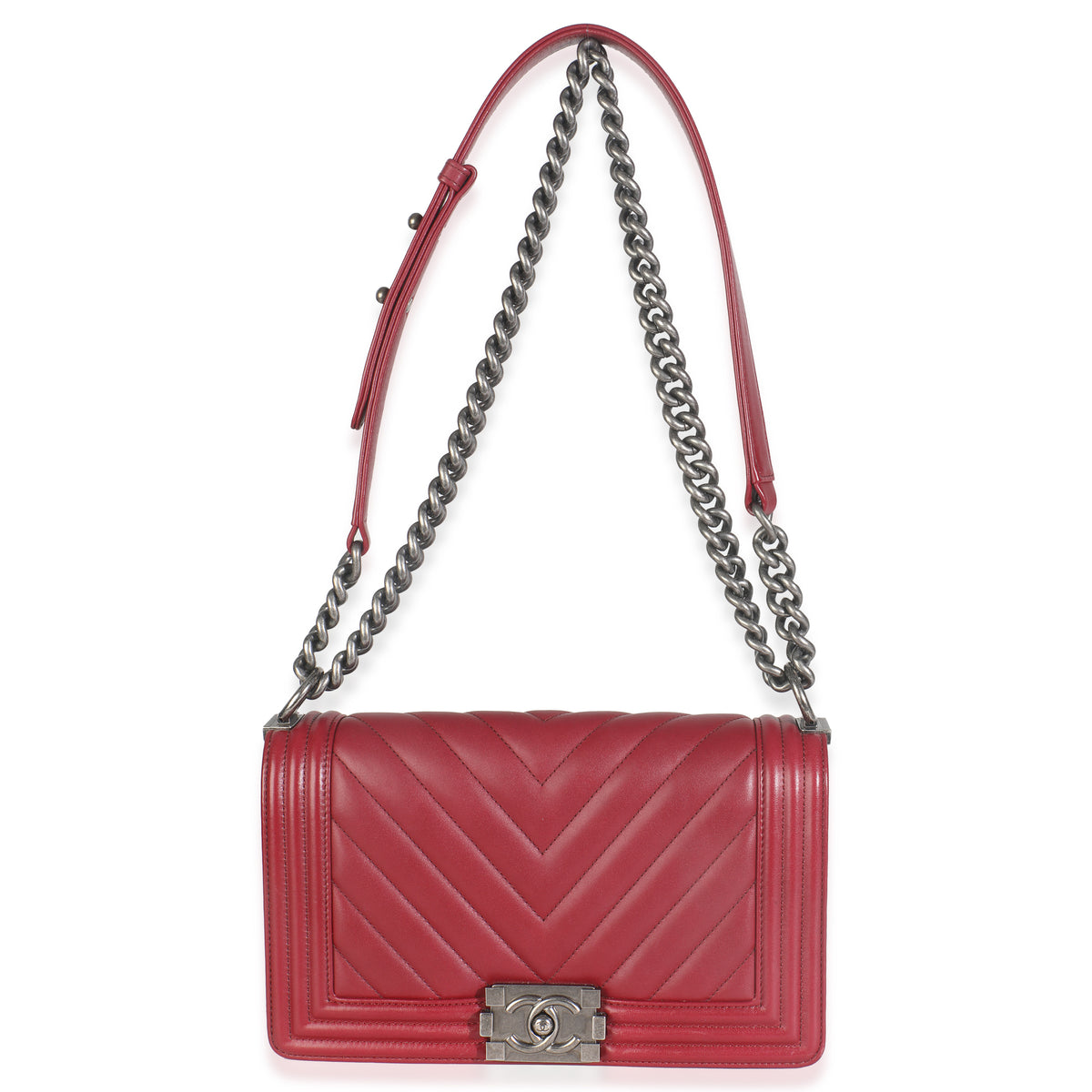 Burgundy Chevron Lambskin Medium Boy Bag