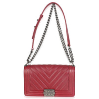 Burgundy Chevron Lambskin Medium Boy Bag