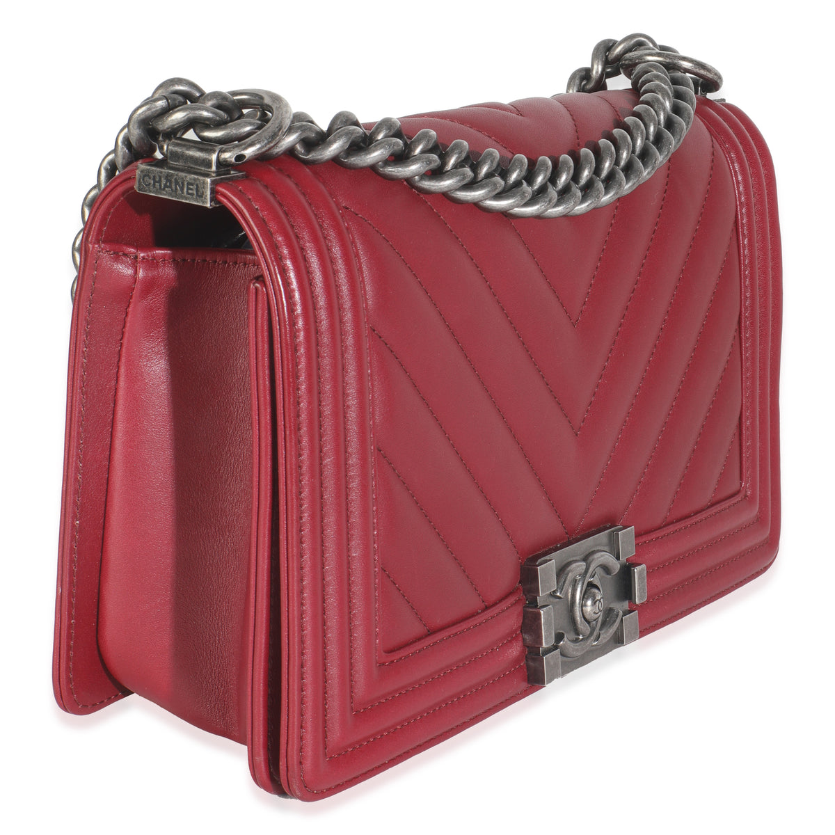 Burgundy Chevron Lambskin Medium Boy Bag