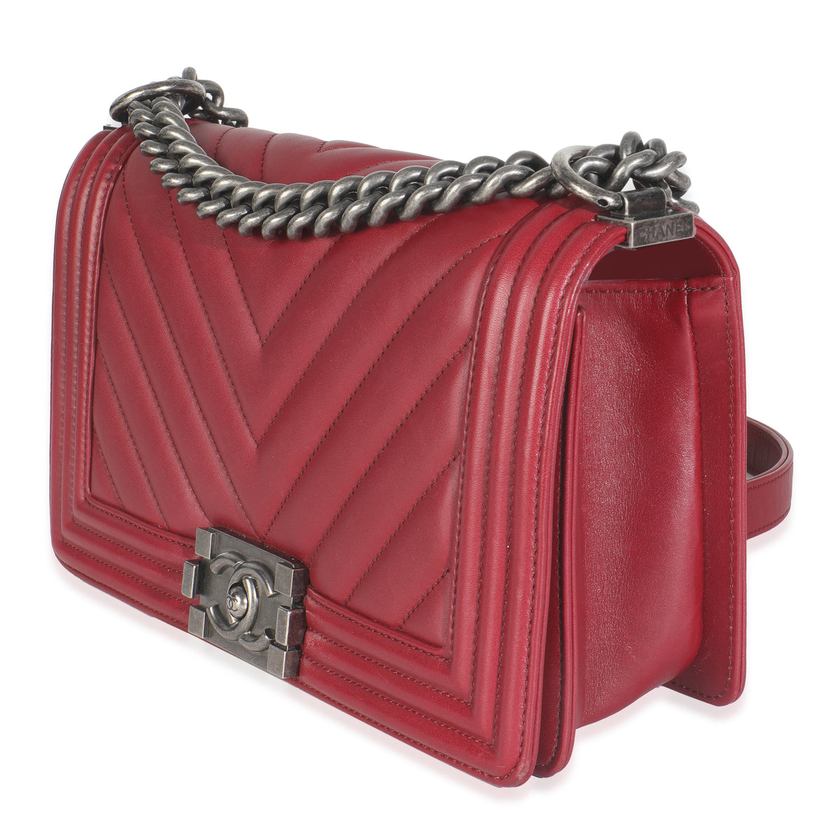 Burgundy Chevron Lambskin Medium Boy Bag