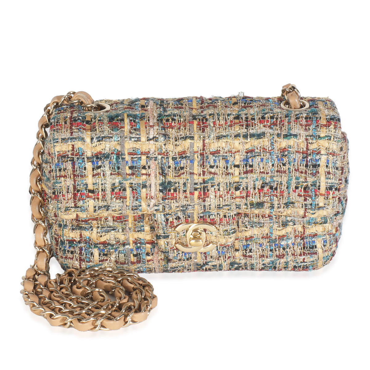 19A Gold Metallic Tweed Ancient Egypt Mini Rectangular Flap Bag