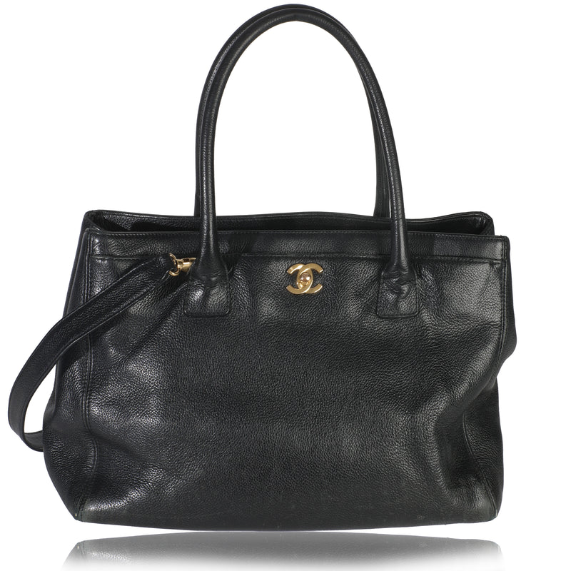 Vintage Black Grained Calfskin Cerf Executive Tote
