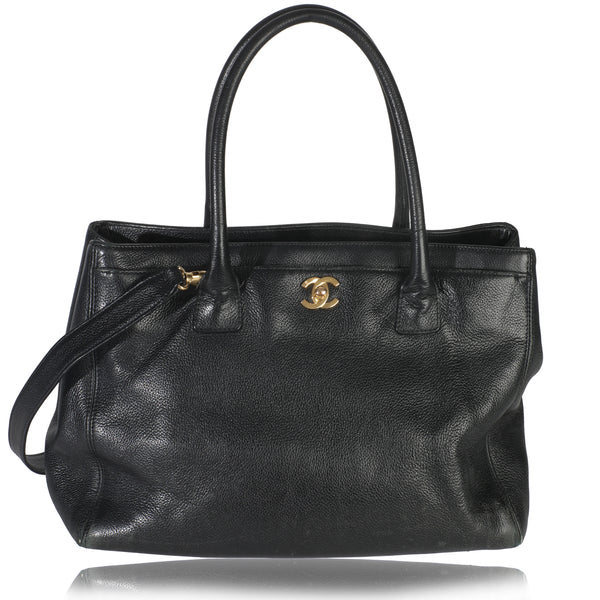 Vintage Black Grained Calfskin Cerf Executive Tote