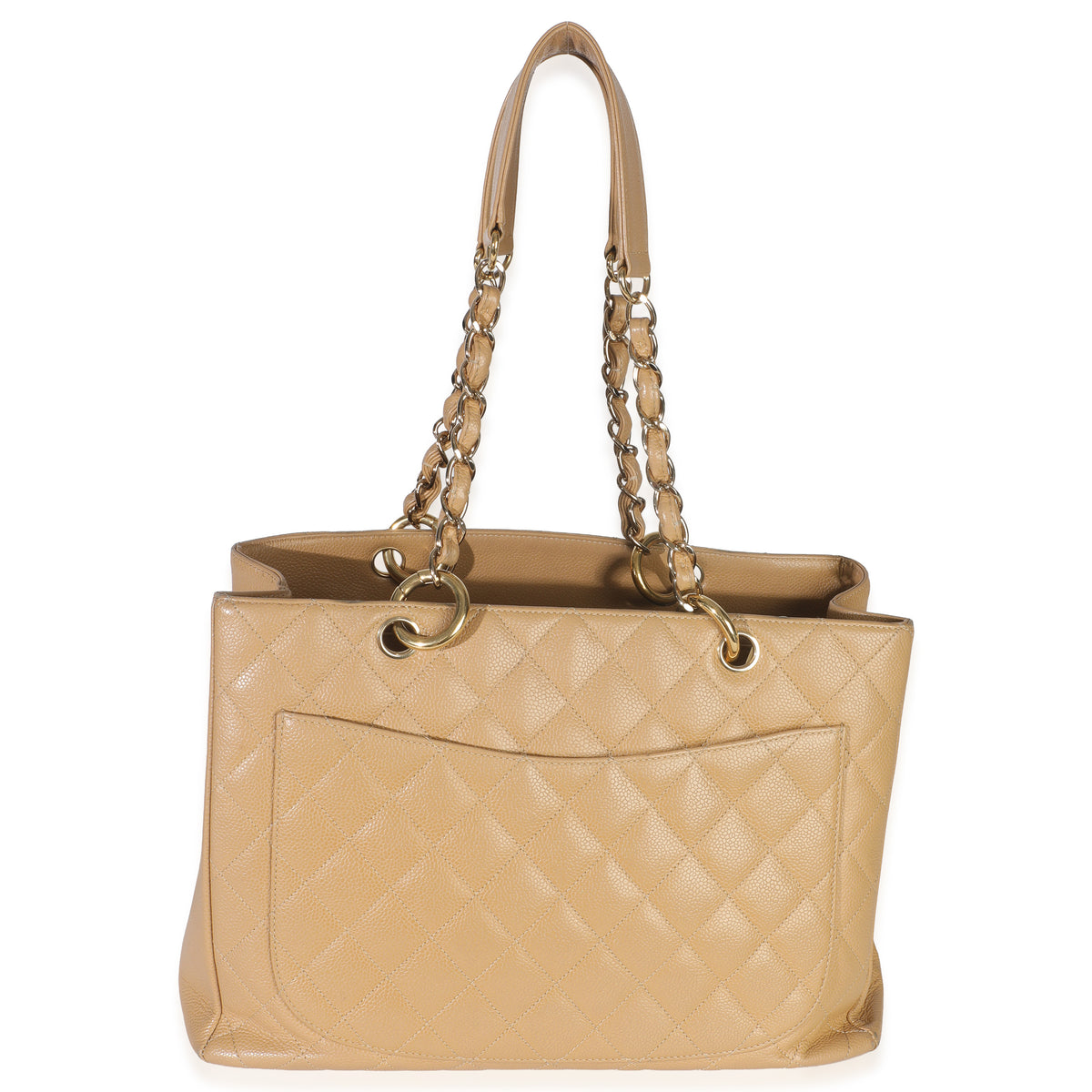 Chanel Beige Quilted Caviar Grand Shopping Tote Handbag bv