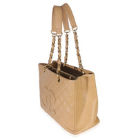 Chanel Beige Quilted Caviar Grand Shopping Tote Handbag sv