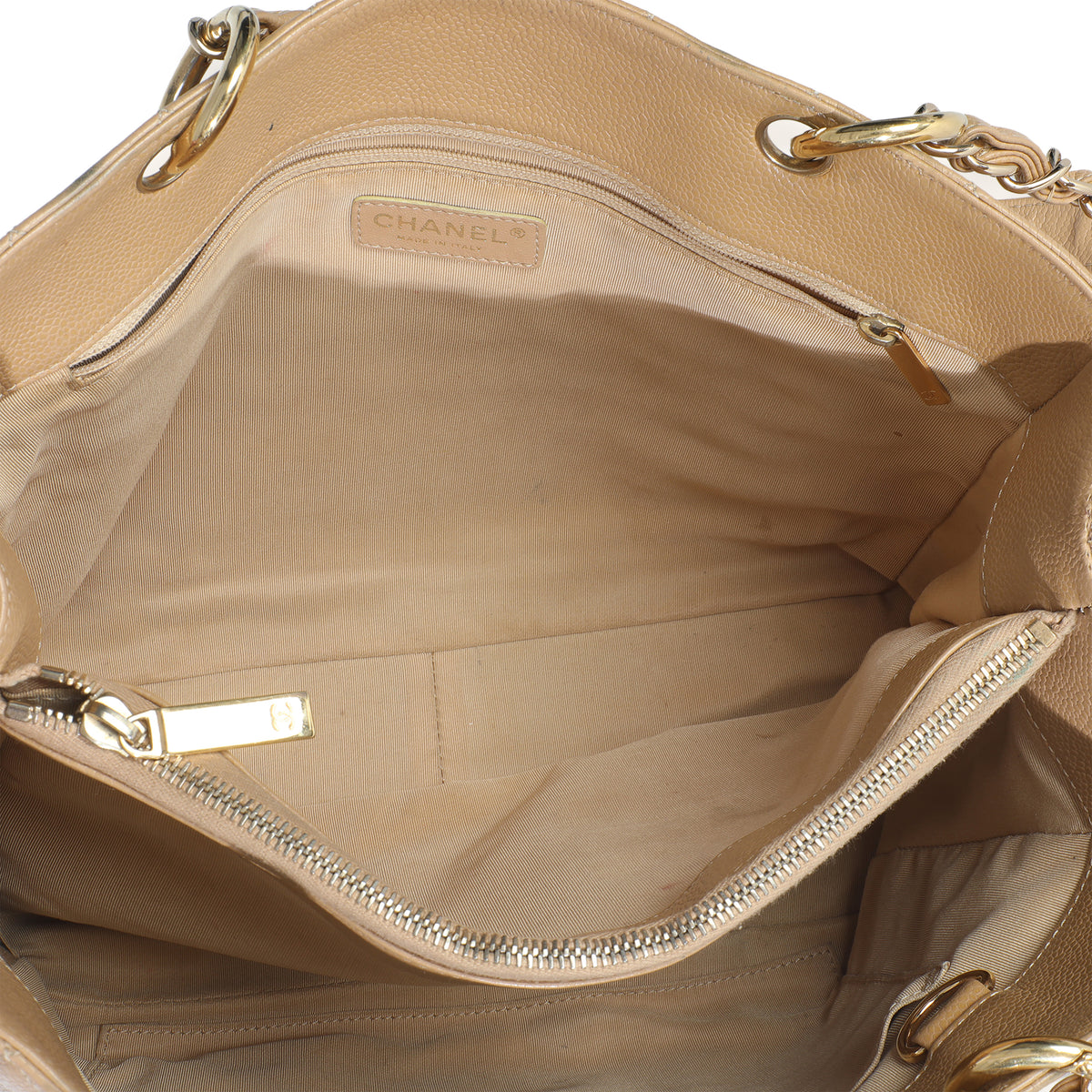 Beige Quilted Caviar Grand Shopper Tote