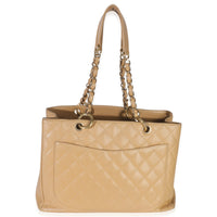 Beige Quilted Caviar Grand Shopper Tote