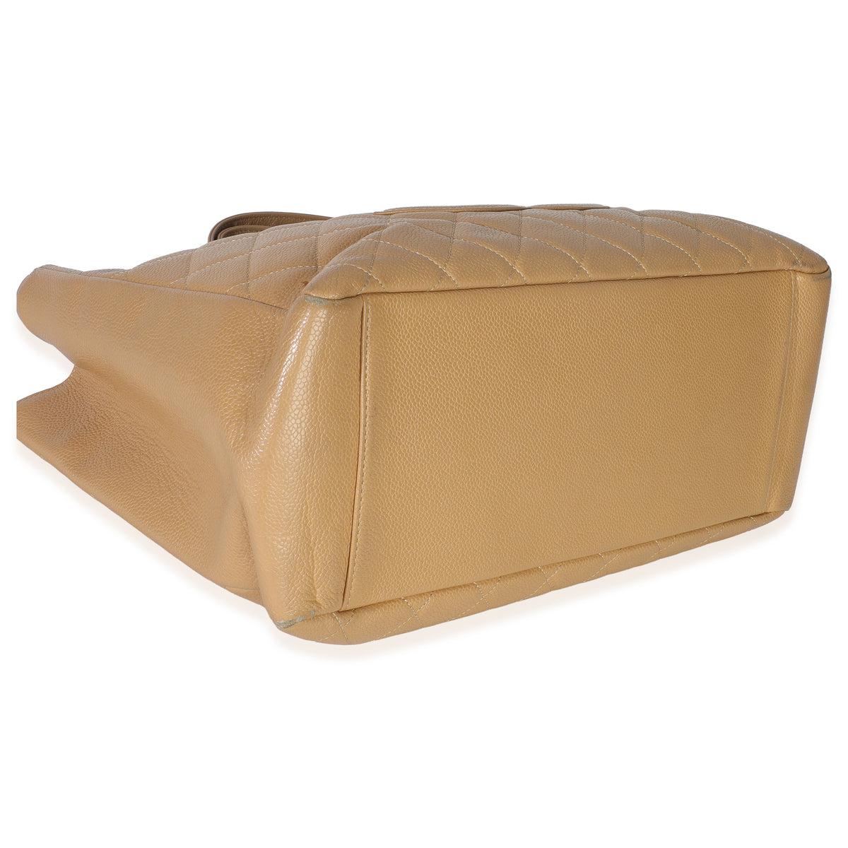 Beige Quilted Caviar Grand Shopper Tote