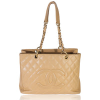 Beige Quilted Caviar Grand Shopper Tote