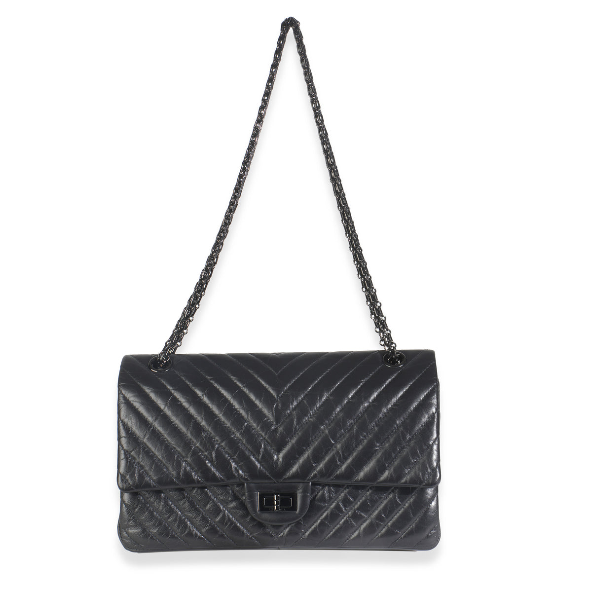 Aged Calfskin Chevron 2.55 So Black Reissue 226 Flap Bag