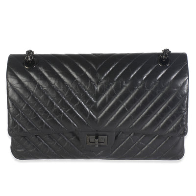 Aged Calfskin Chevron 2.55 So Black Reissue 226 Flap Bag