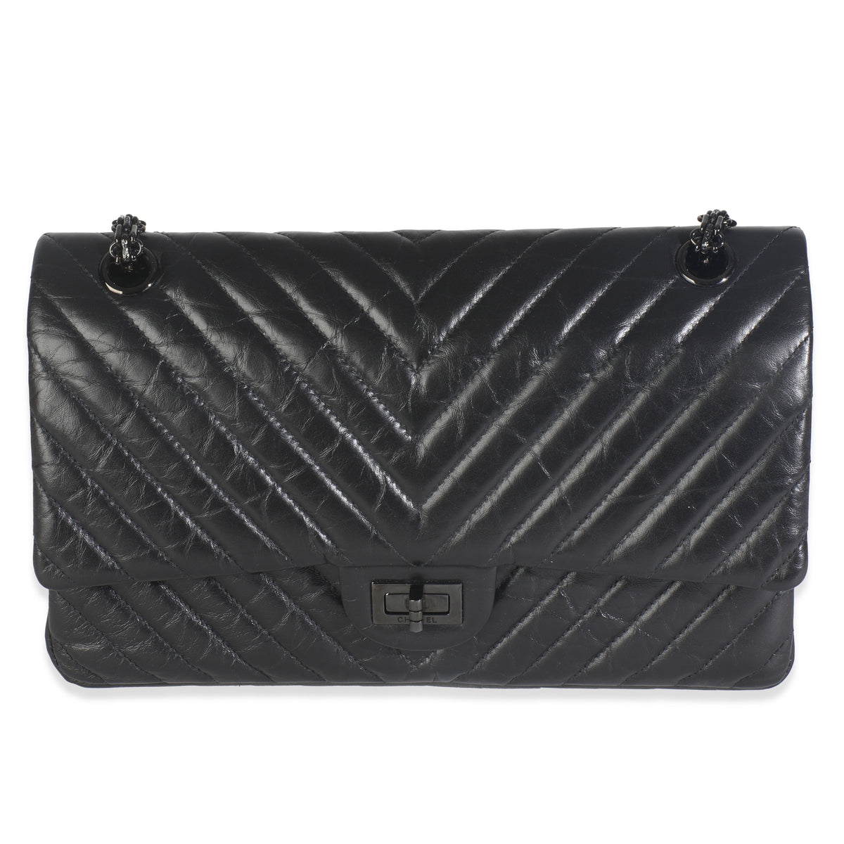 Aged Calfskin Chevron 2.55 So Black Reissue 226 Flap Bag