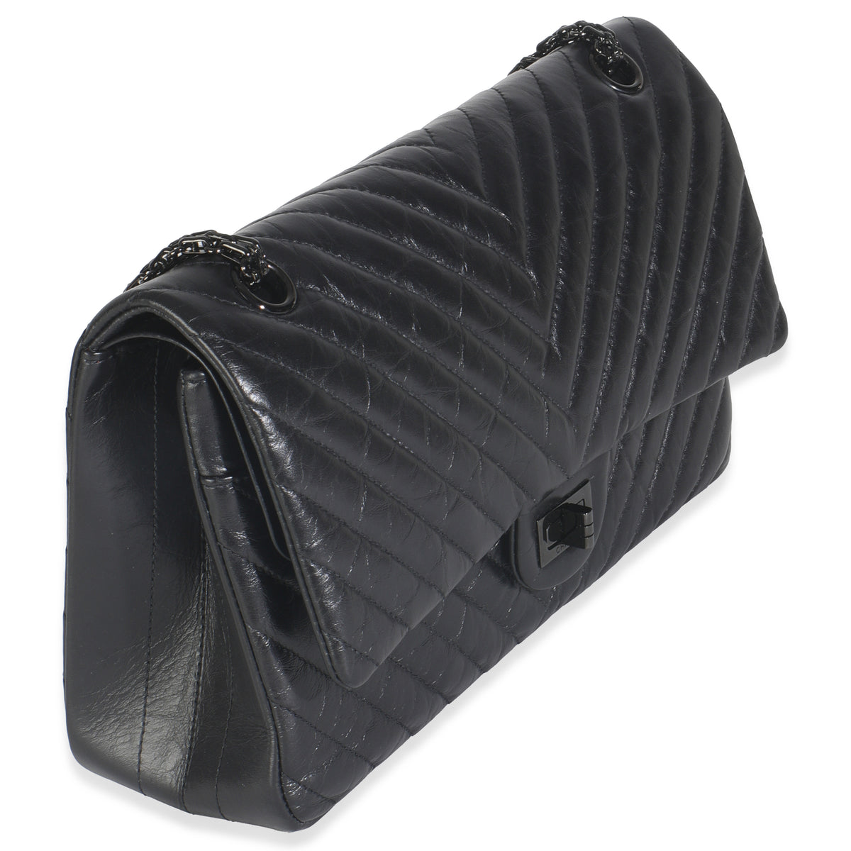 Aged Calfskin Chevron 2.55 So Black Reissue 226 Flap Bag