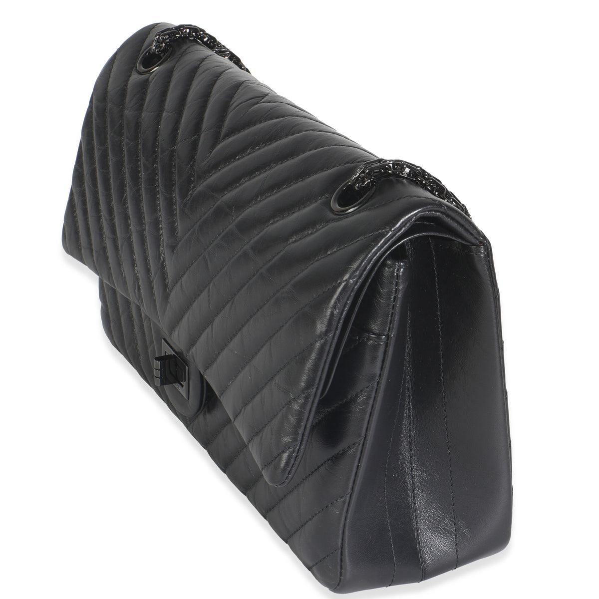 Aged Calfskin Chevron 2.55 So Black Reissue 226 Flap Bag