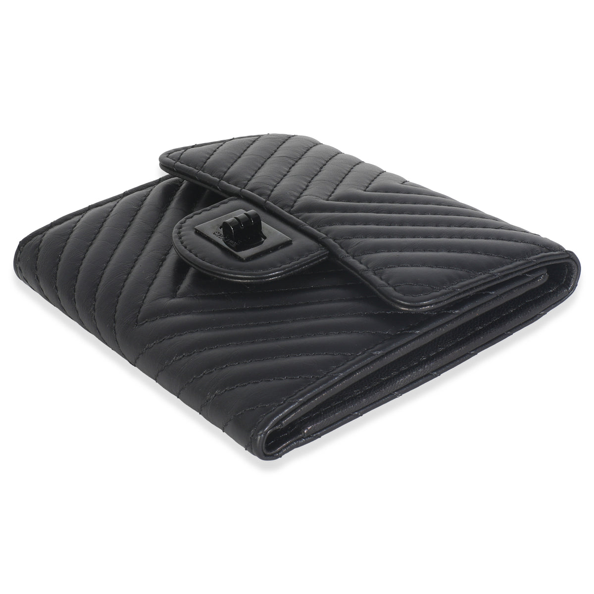 Aged Calfskin Chevron So Black Reissue Compact Wallet