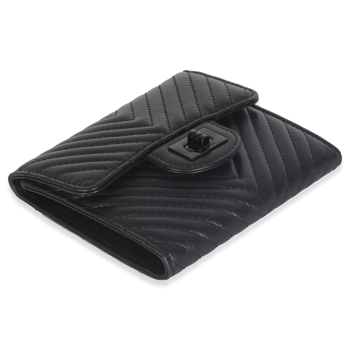 Aged Calfskin Chevron So Black Reissue Compact Wallet